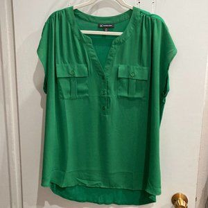 INC International Concepts Green Quarter Button V-Neck Top Size 1X